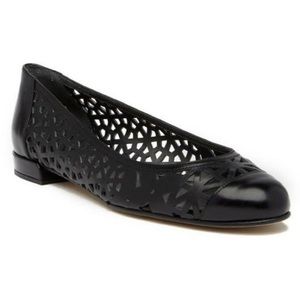 𝅺Stuart Weitzman Ballet Flats Shoes Black Leather Laser Cut Geoprint Balletcore